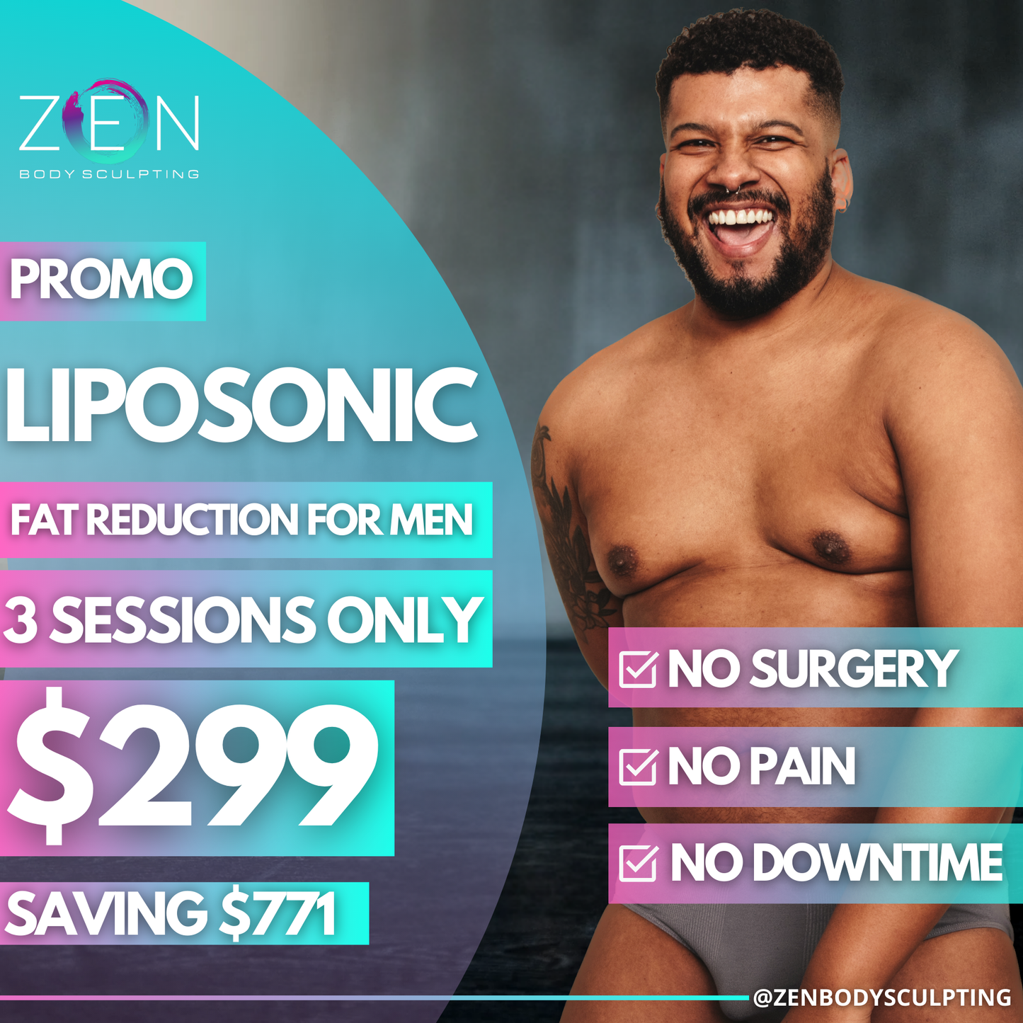 3 LIPOSONIC SESSIONS - FAT REDUCTION FOR MEN PROMO