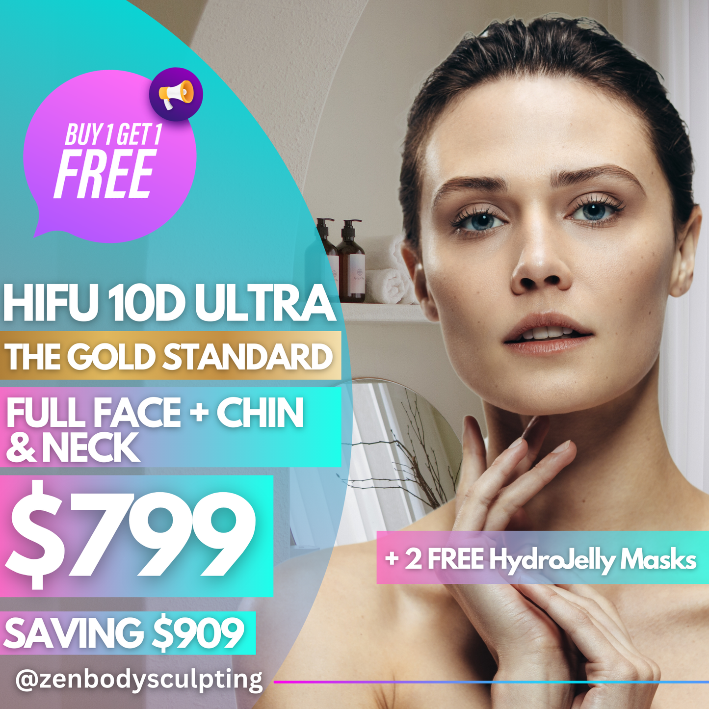HIFU 10D ULTRA - 2 SESSIONS OF FULL FACE + CHIN + NECK