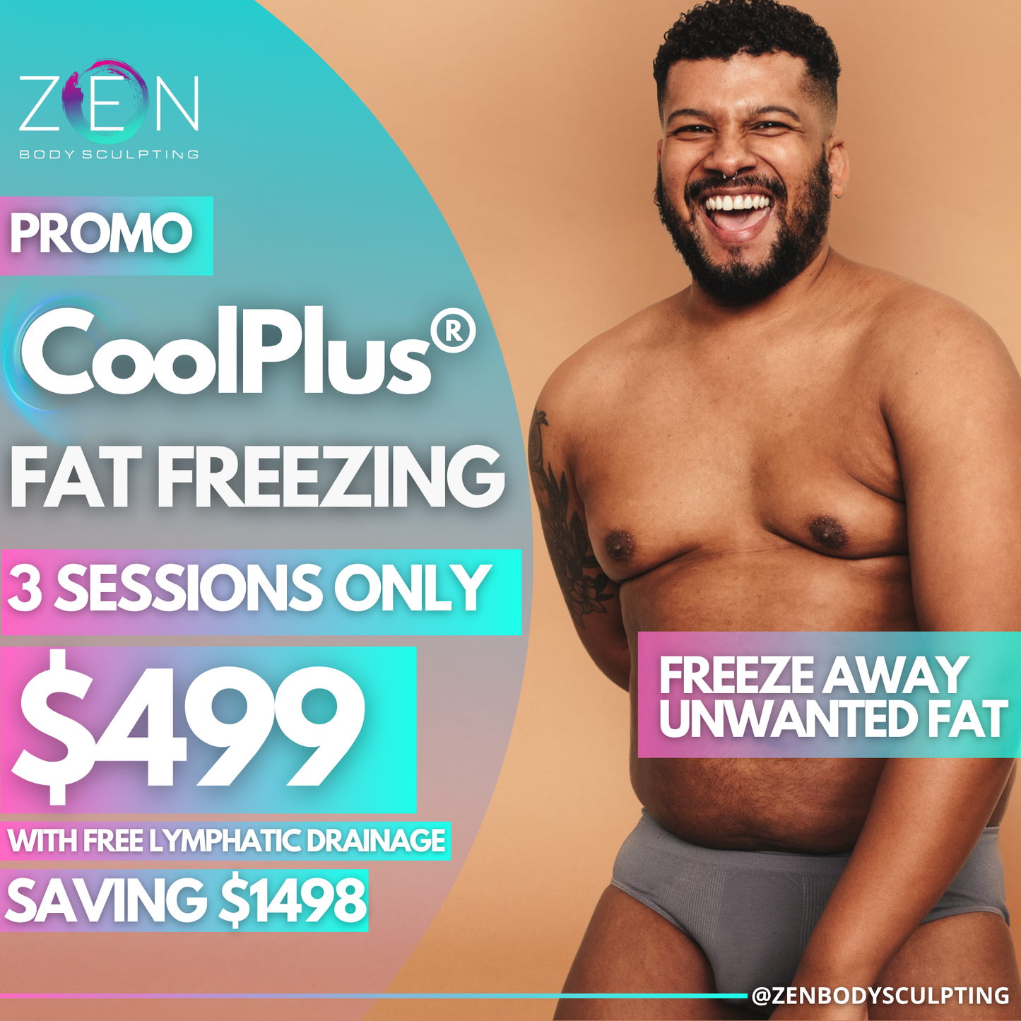 COOLPLUS FAT FREEZING FOR MEN - 3 SESSIONS JUST $499