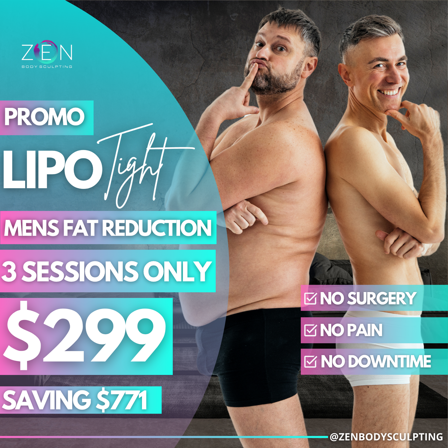 3 LIPO-TIGHT SESSIONS - FAT REDUCTION PROMO FOR MEN