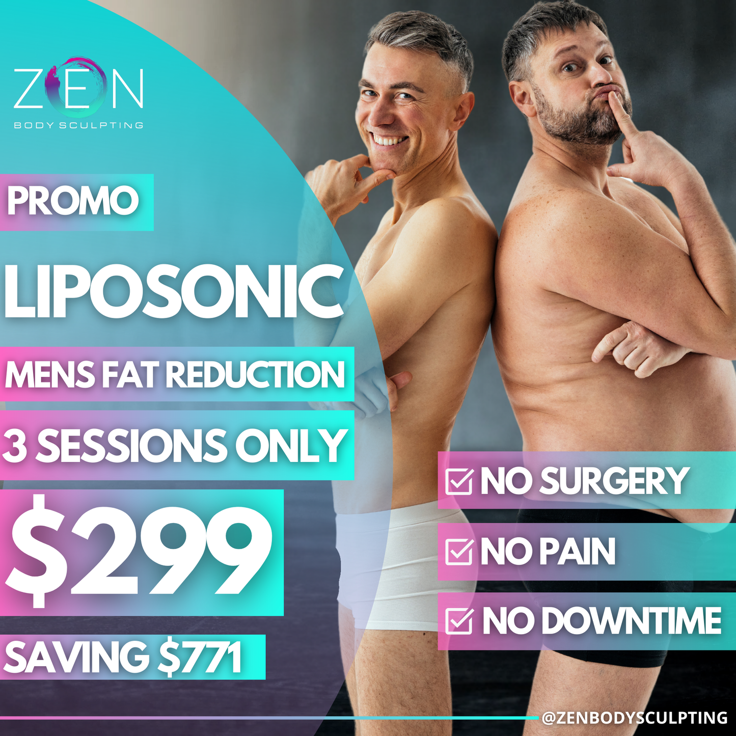 3 LIPOSONIC SESSIONS - SEPTEMBER FAT REDUCTION PROMO FOR MEN