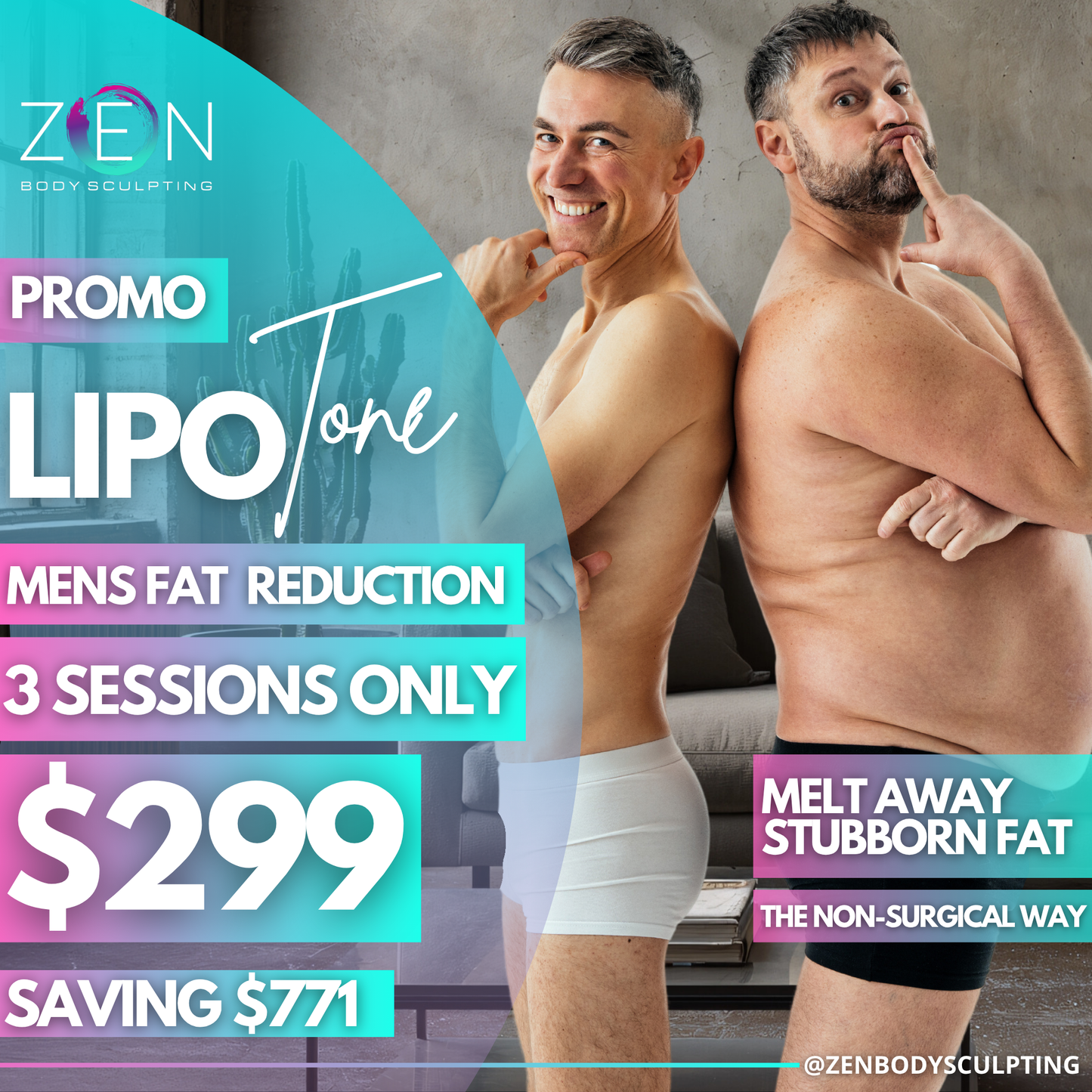 3 LIPOSONIC SESSIONS - NOVEMBER FAT REDUCTION PROMO FOR MEN