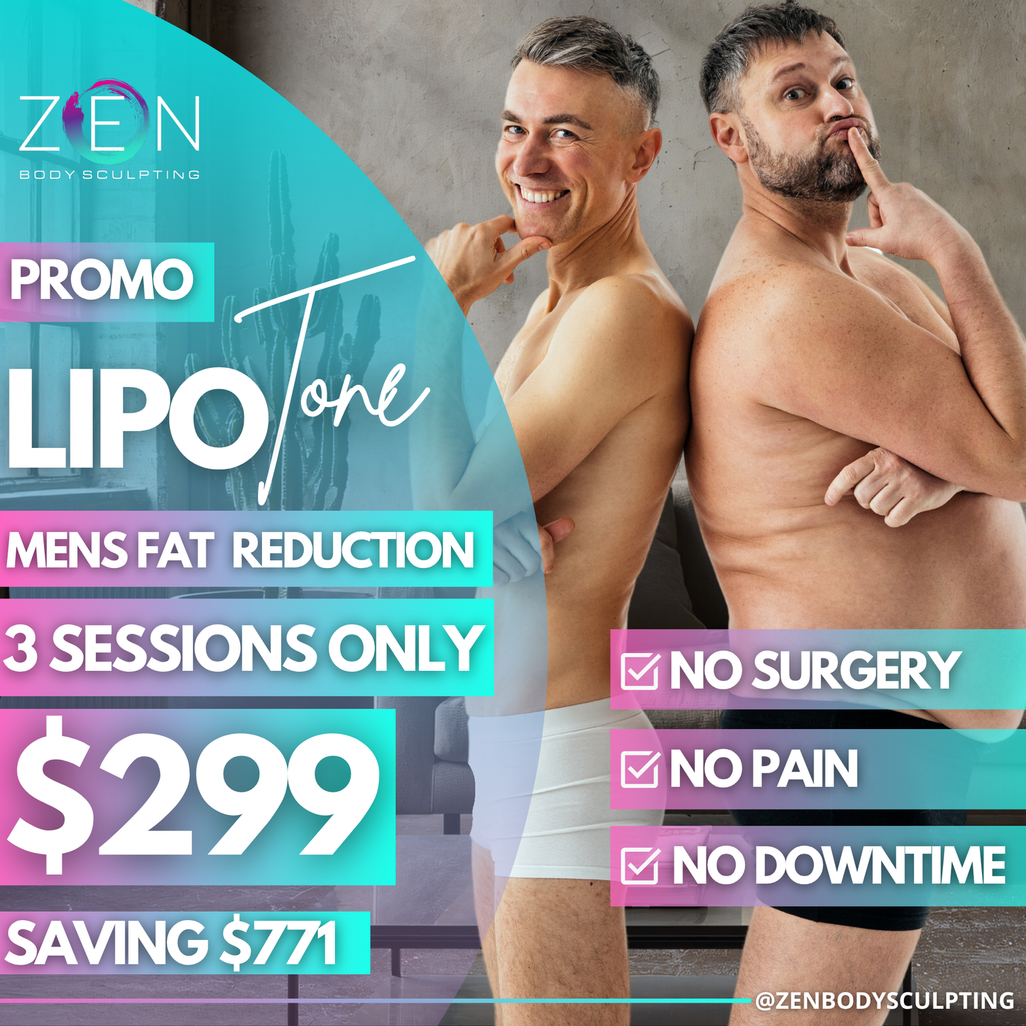 3 LIPOSONIC SESSIONS - NOVEMBER FAT REDUCTION PROMO FOR MEN