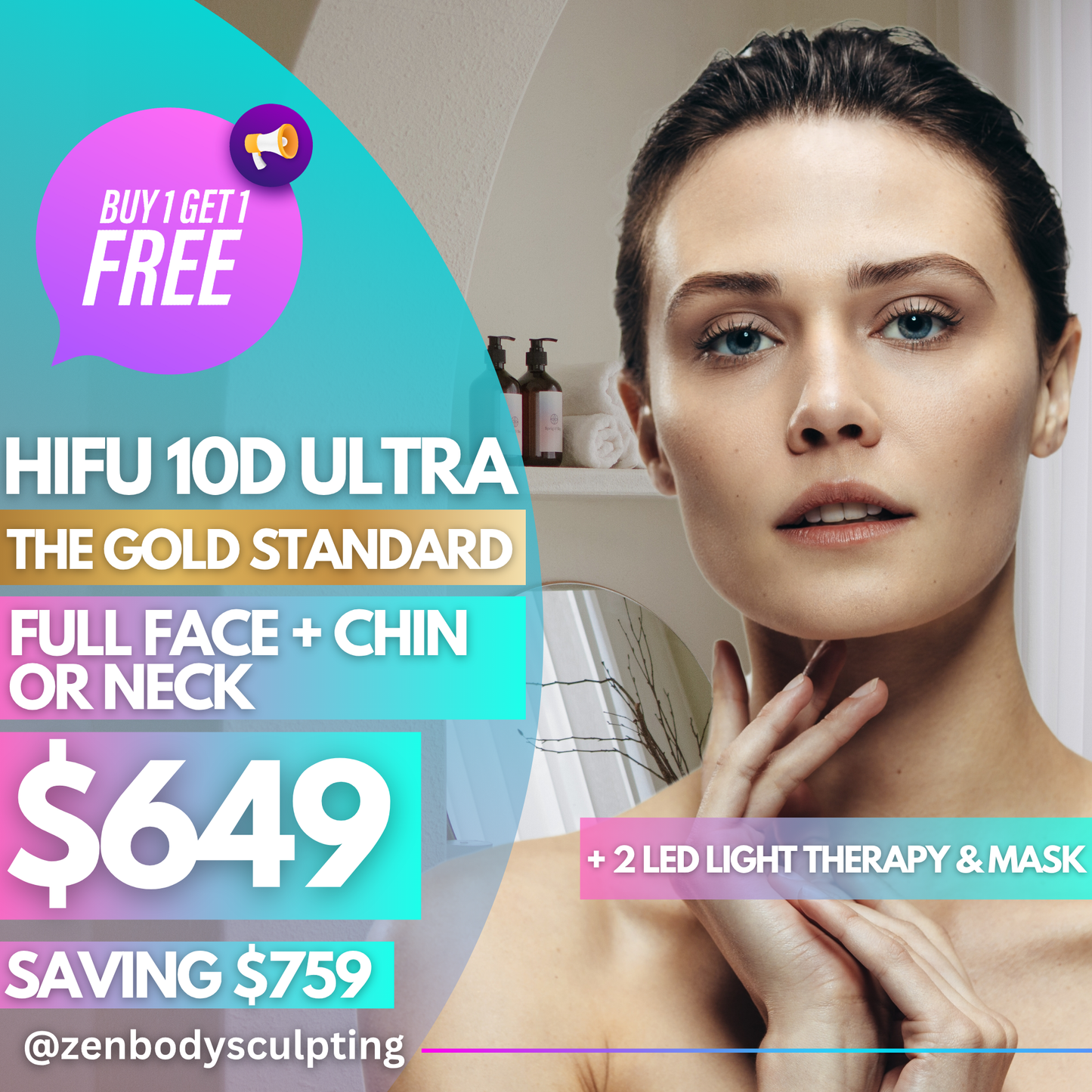 HIFU 10D ULTRA -  2 SESSIONS OF FULL FACE + CHIN OR NECK