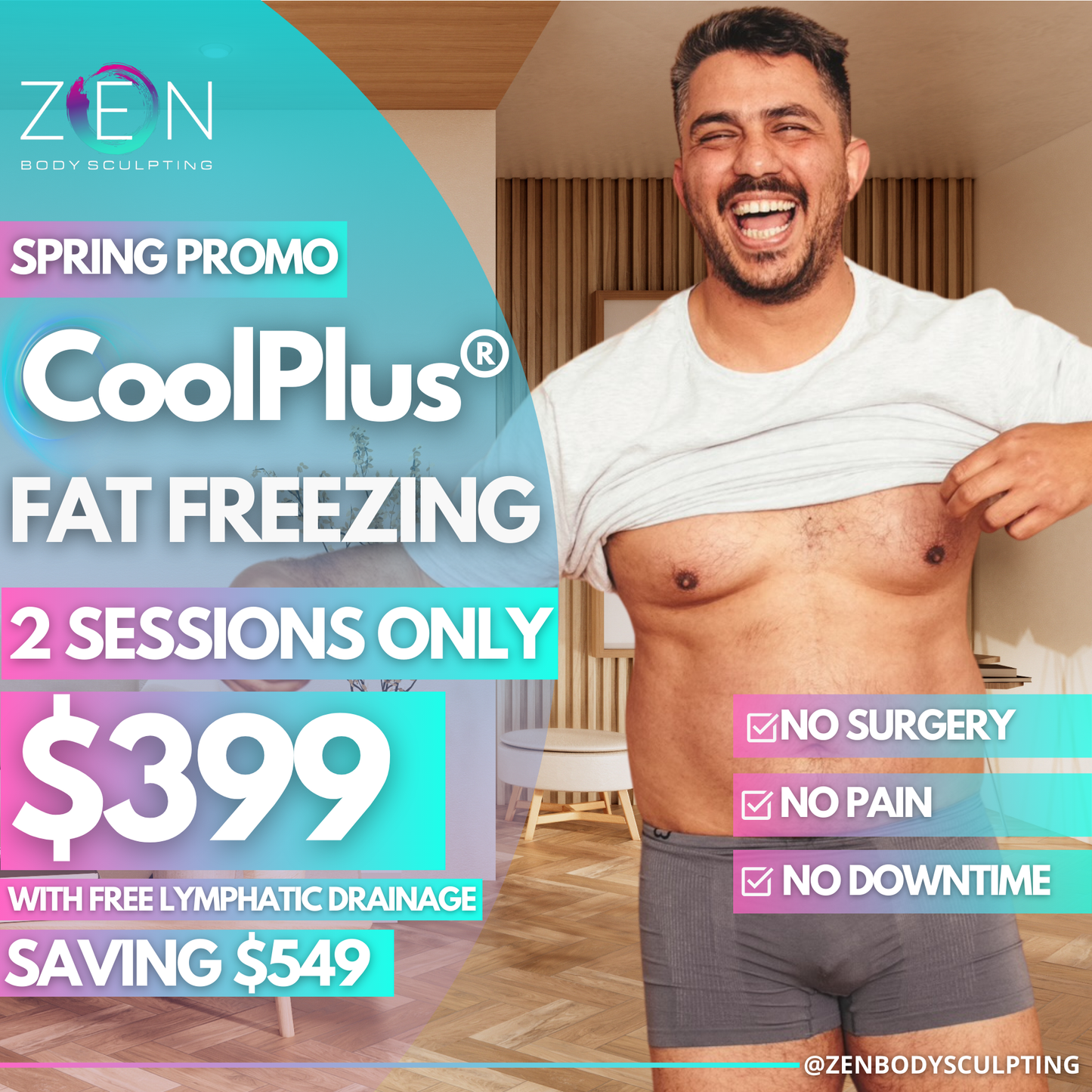 COOLPLUS FAT FREEZING FOR MEN - 2 SESSIONS $399